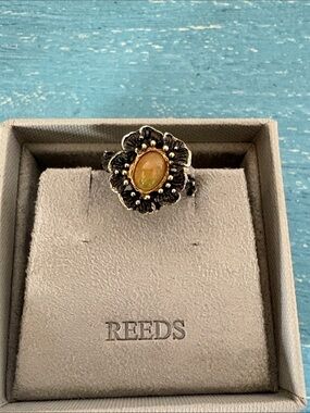 Reeds 925 blackened sterling and genuine opal ring